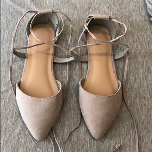 Gray tie up flats